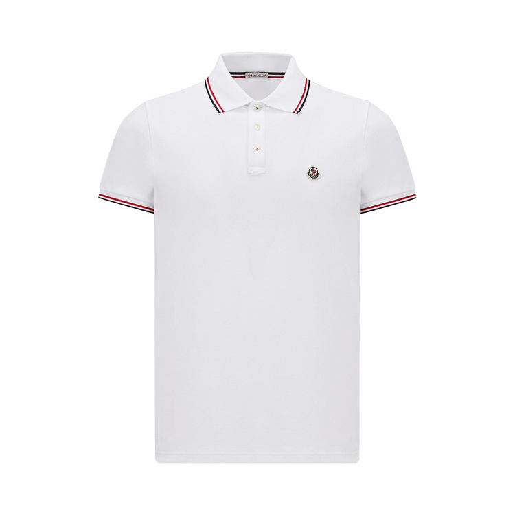 Moncler Striped Trim Short-Sleeve Polo Collar T-Shirt 'Brilliant White'