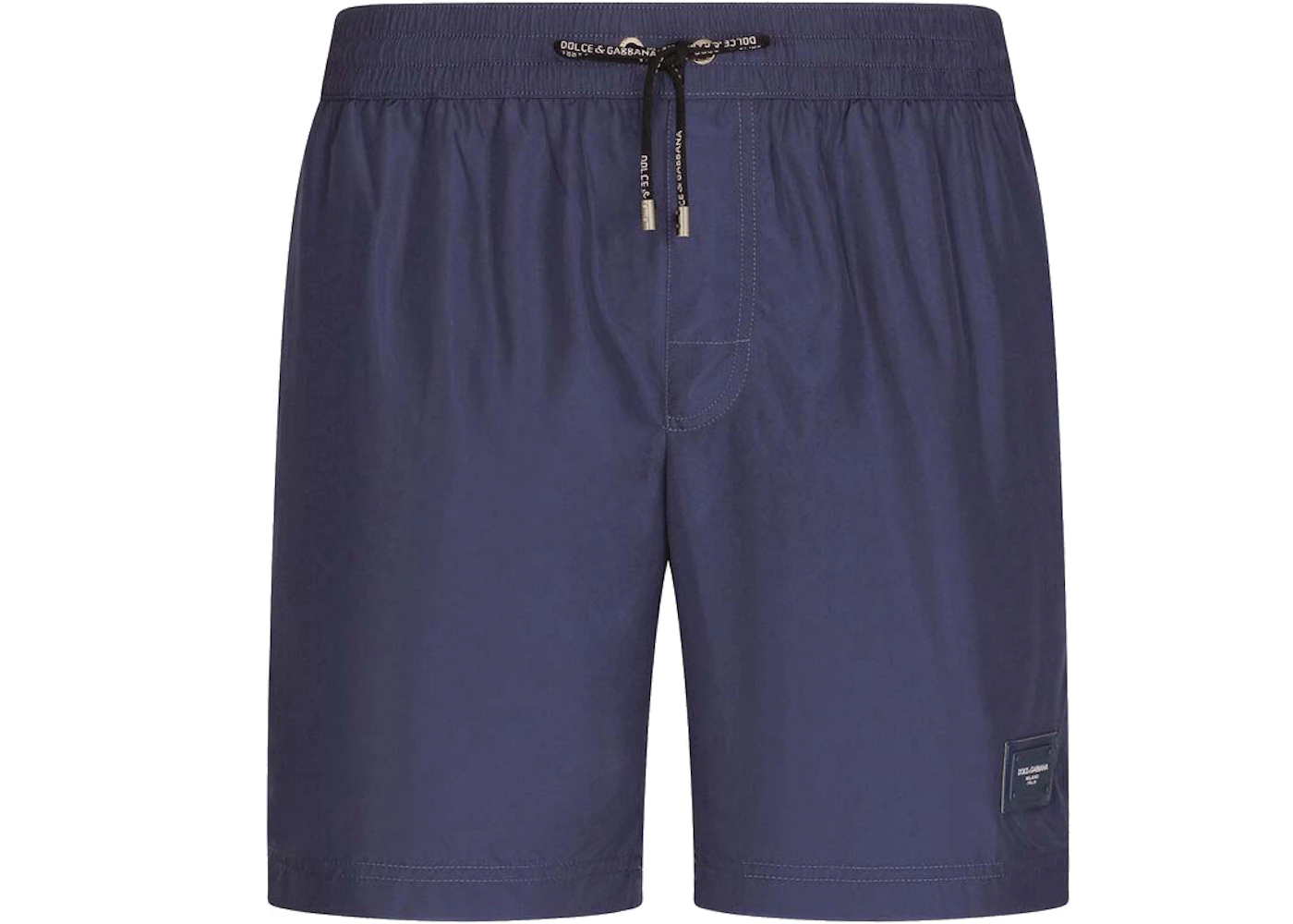 Dolce & Gabbana Mid Length Branded Plate Swim Trunks Blue