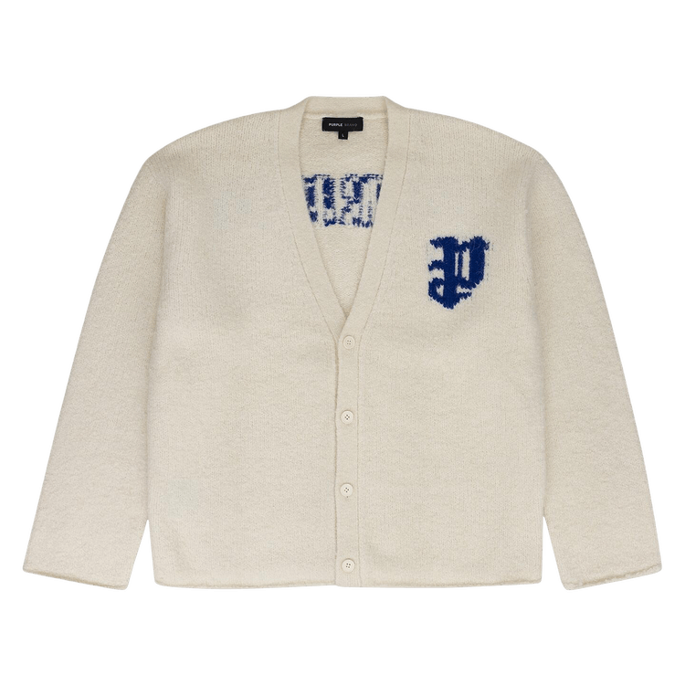 PURPLE BRAND Intarsia Knit Logo Cardigan 'White'