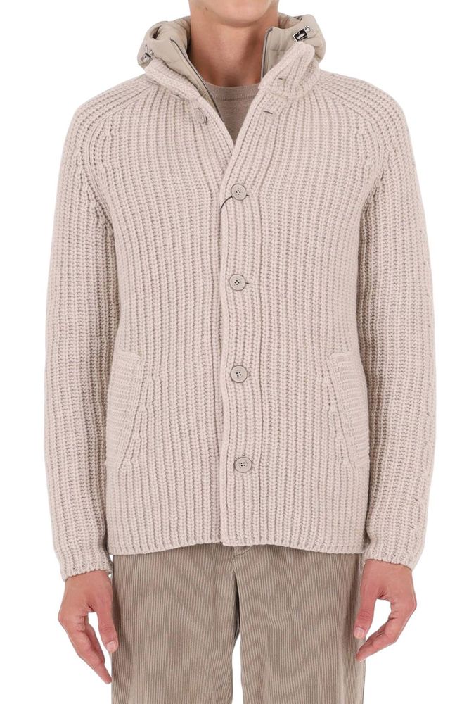 Herno Detachable Hood Knitted Jacket