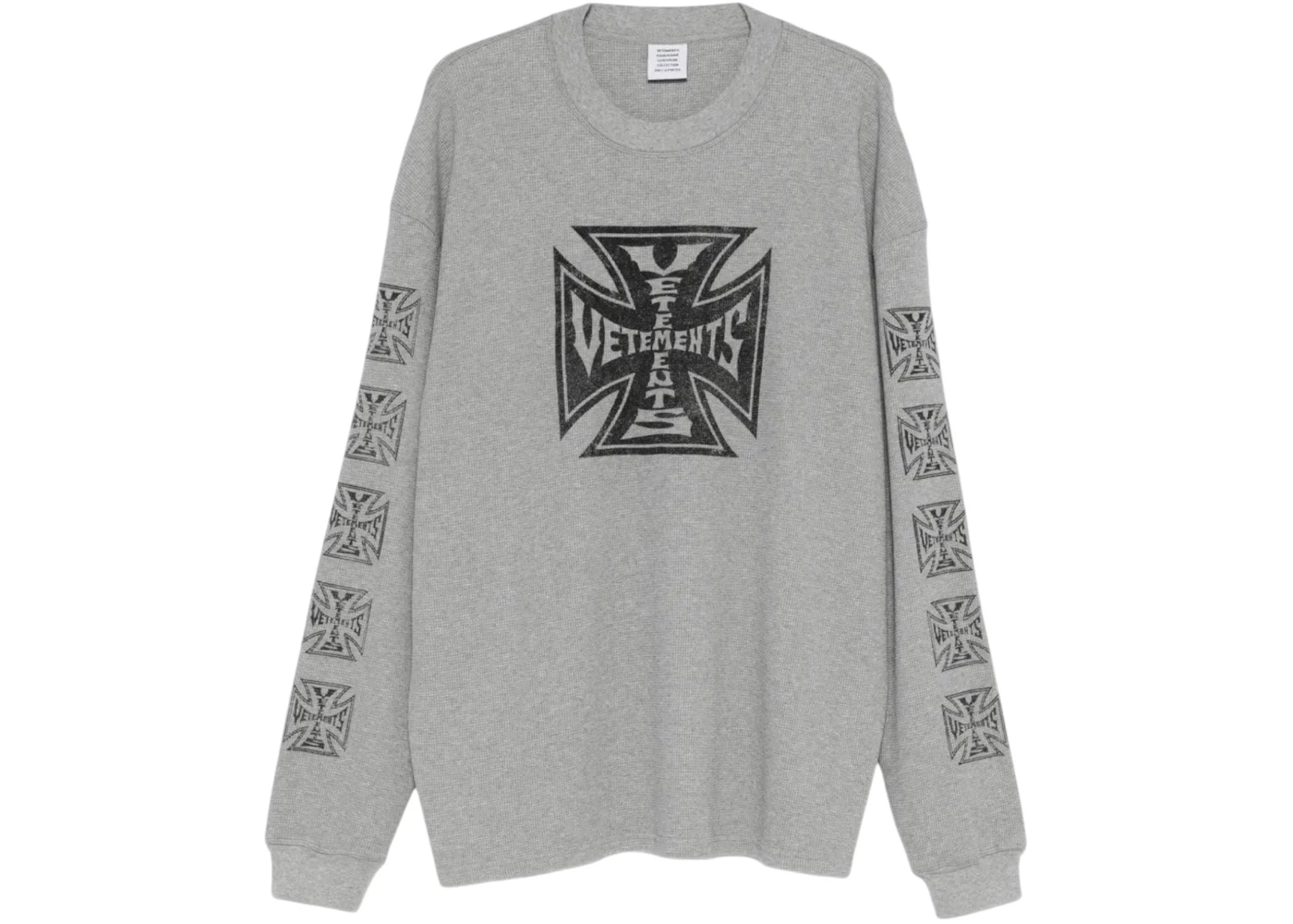 Vetements Biker Cross Waffle Longsleeve Sweats Grey Melange