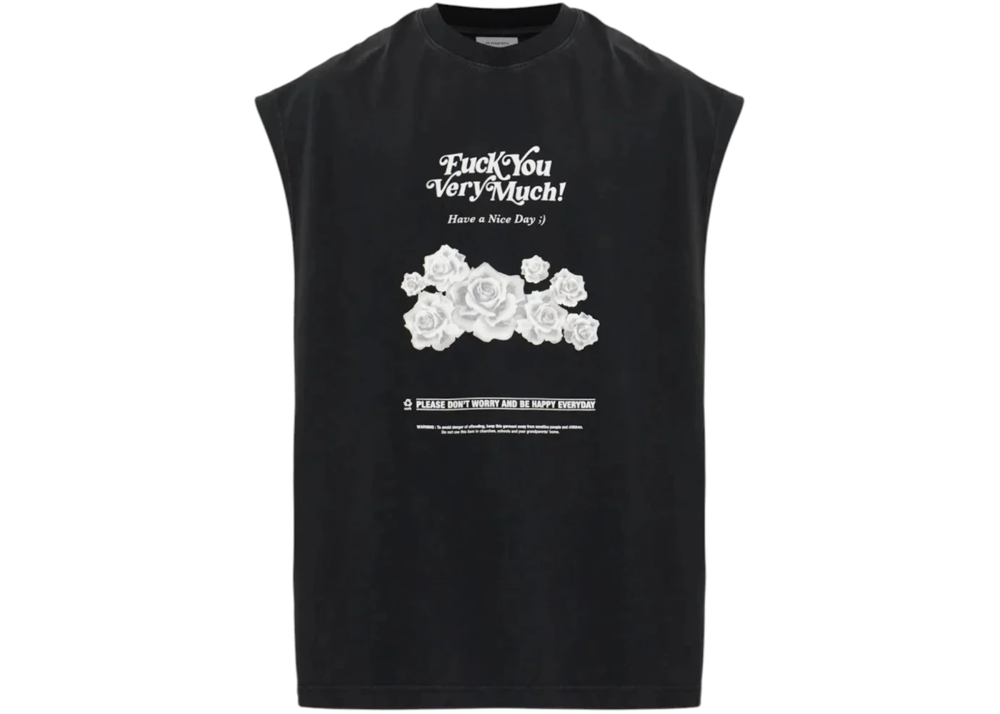 Vetements FU Very Much Sleeveless T-shirt Washed Black