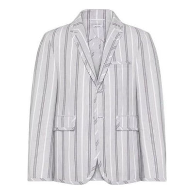 THOM BROWNE Madras Cotton Repp Stripe Sportcoat 'Grey'
