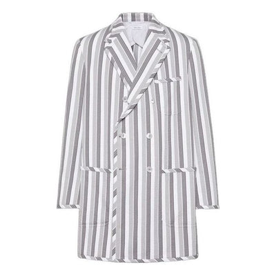 THOM BROWNE Repp Stripe Seetsucker Oversized Sportcoat 'White Grey'