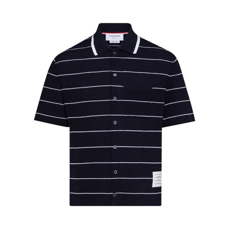 Thom Browne Textured Stripe Waffle Short-Sleeve Tee 'Navy/White'