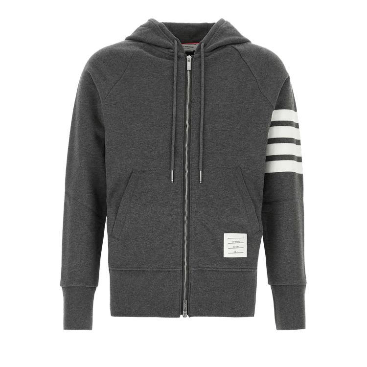 Thom Browne Classic Full Zip Hoodie In Classic Loopback with Engineered 4 Bar 'Dark Grey'
