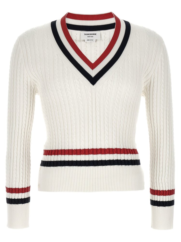 Thom Browne RWB Intarsia-Knit V-Neck Jumper