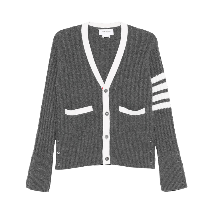 Thom Browne Cable Stitch Classic V Neck Cardigan 'Medium Grey'