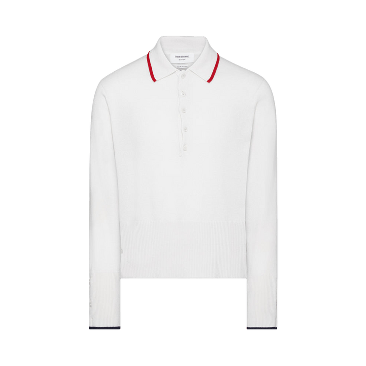 Thom Browne Browne 65 Intarsia Long-Sleeve Polo in Cashmere 'White'