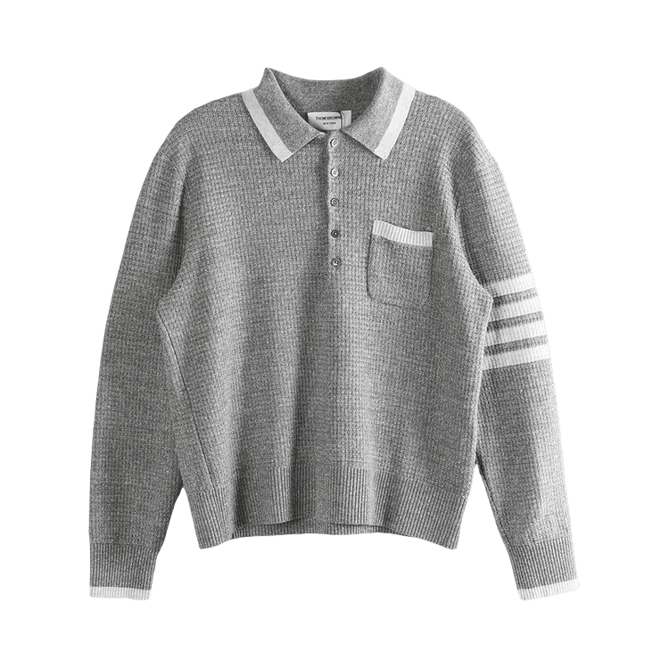 Thom Browne 4 Bar Stripe Relaxed Fit Long-Sleeve Polo T-Shirt 'Light Grey'