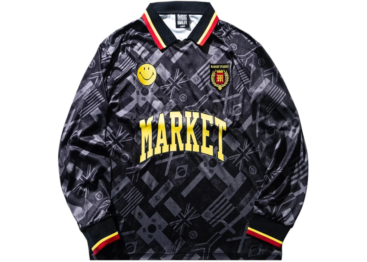 Market Smiley International Flags LS Soccer Jersey Black