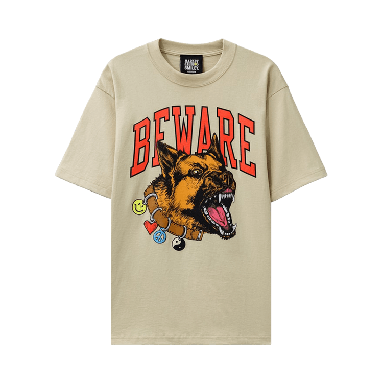 Market Smiley Beware My Collar T-Shirt 'Wood Ash'