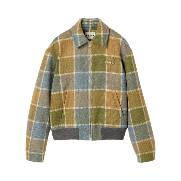 Miu Miu Check Padded Jacket 'Camel/Aviator Blue'