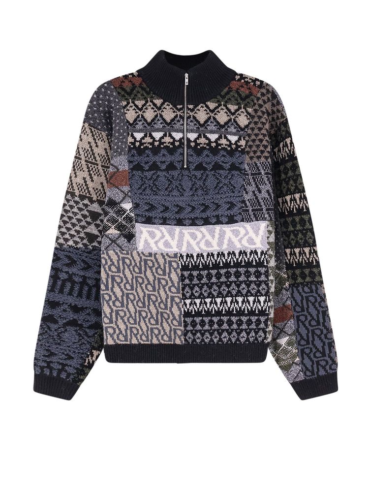 Represent Patchwork Half Zip Knitted Sweater