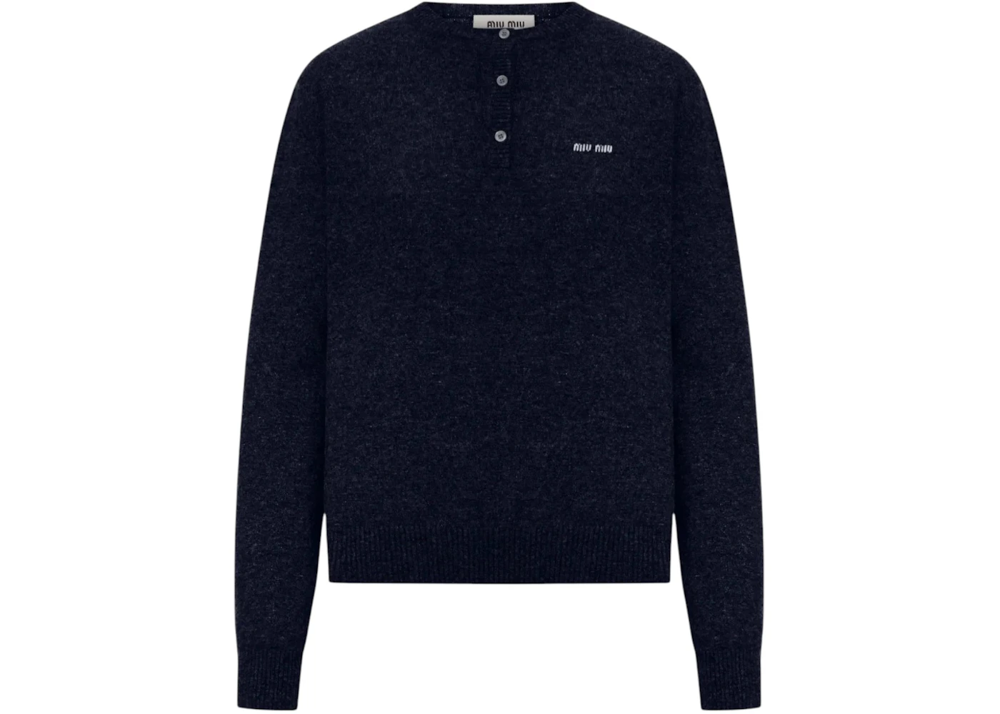 Miu Miu Women's Cashmere 3-Button Crewneck Sweater Blue