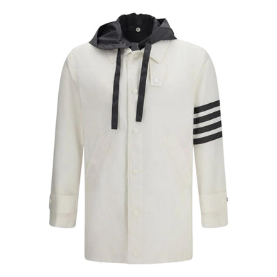 THOM BROWNE Ripstop 4-Bar Unconstructed Relaxed Overcoat 'White Grey'