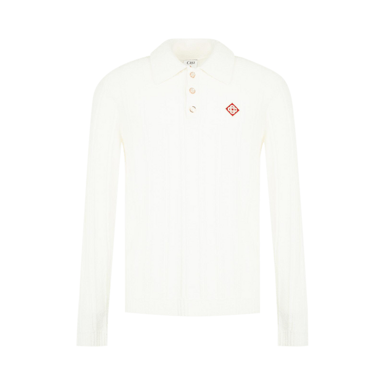 Casablanca Cotton Nylon Boucle Long Sleeve Polo 'White'