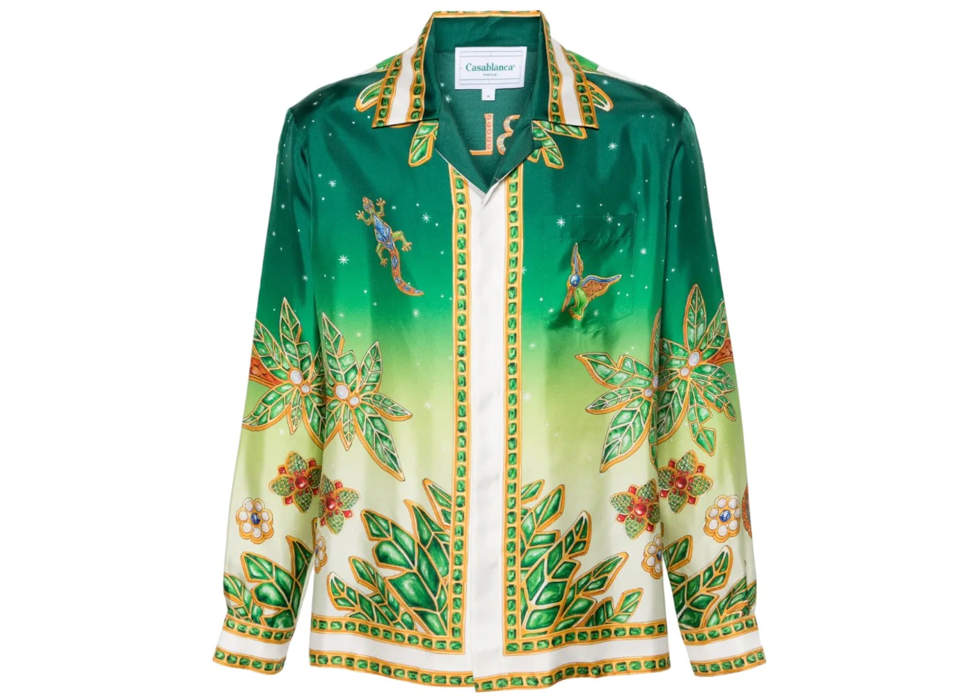 Casablanca Cuban Collar Joyaux DAfrique Long Sleeve Shirt Flora/Green/Multicolor