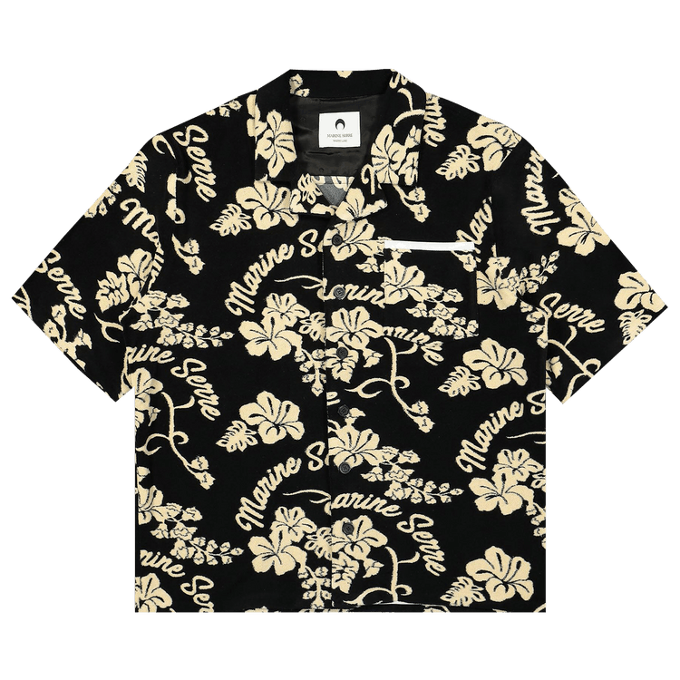 Marine Serre Jersey Jacquard Towels Bowling Shirt 'Black'