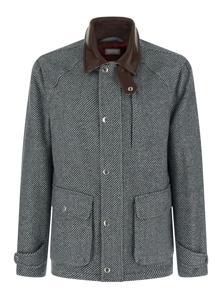 Brunello Cucinelli Herringbone Stand-Collar Coat