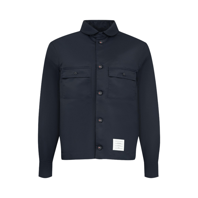 Thom Browne Shawl Collar Patch Pocket Long-Sleeve Shirt In Twill Flight Tech 'Navy'