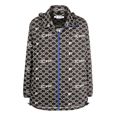 Men's Off-White SS22 Geometry Pattern Full Print Stand Collar Hooded Jacket Version Autumn Black