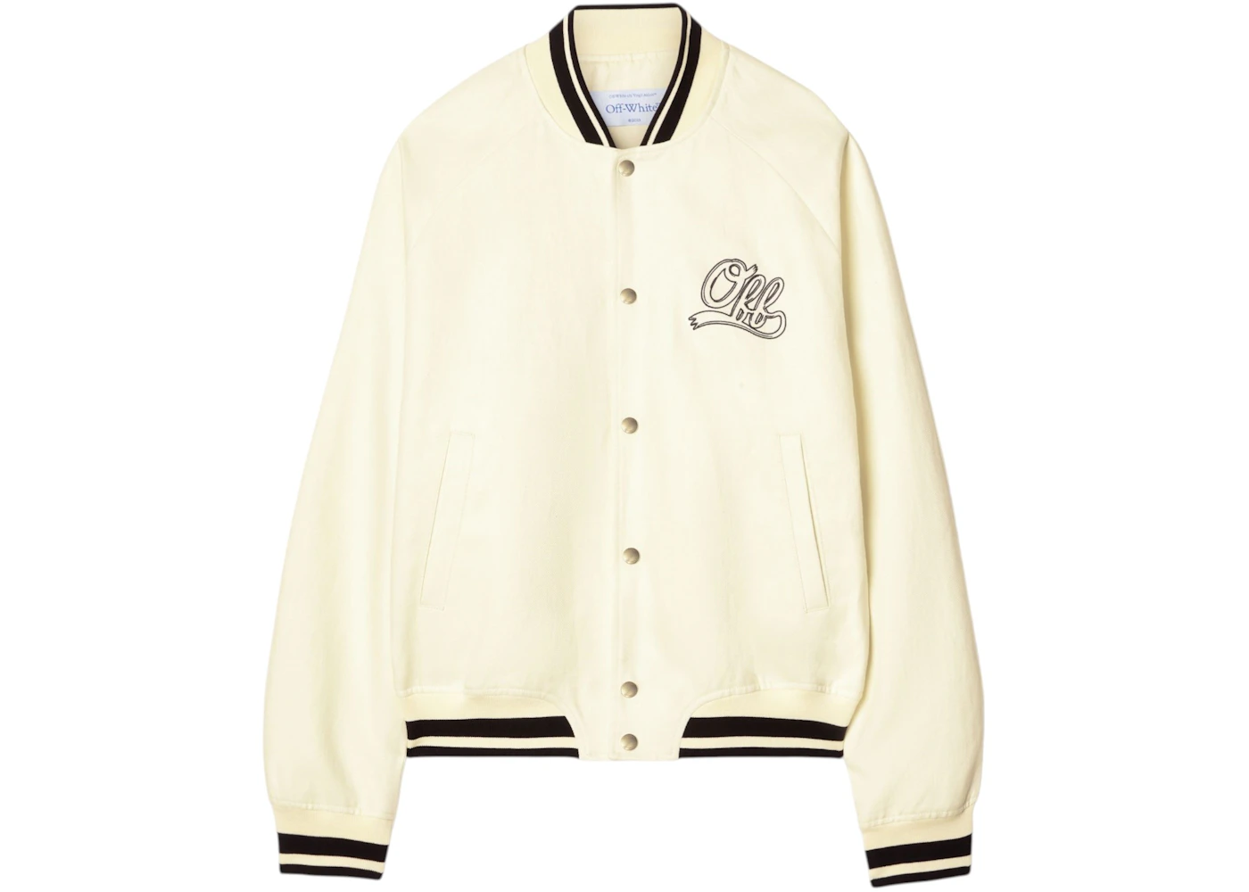 OFF-WHITE Off Italic Linen Souvenir Varsity Jacket Neutrals