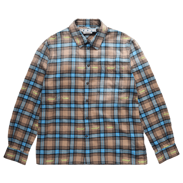 Off-White Helvet Patt Check Flannel Skate Shirt 'Camel'