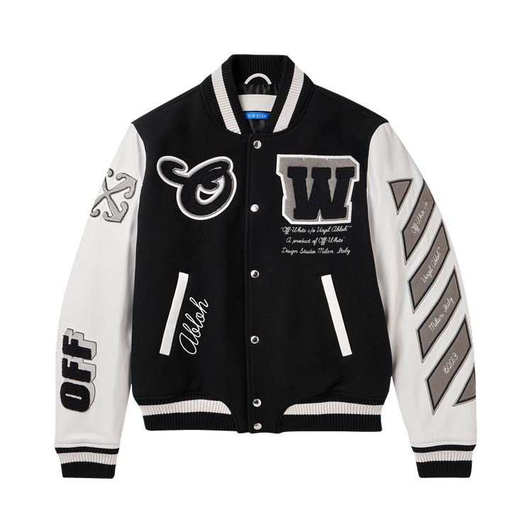 Off-White Leather Wool Varsity Jacket 'Black/Black'