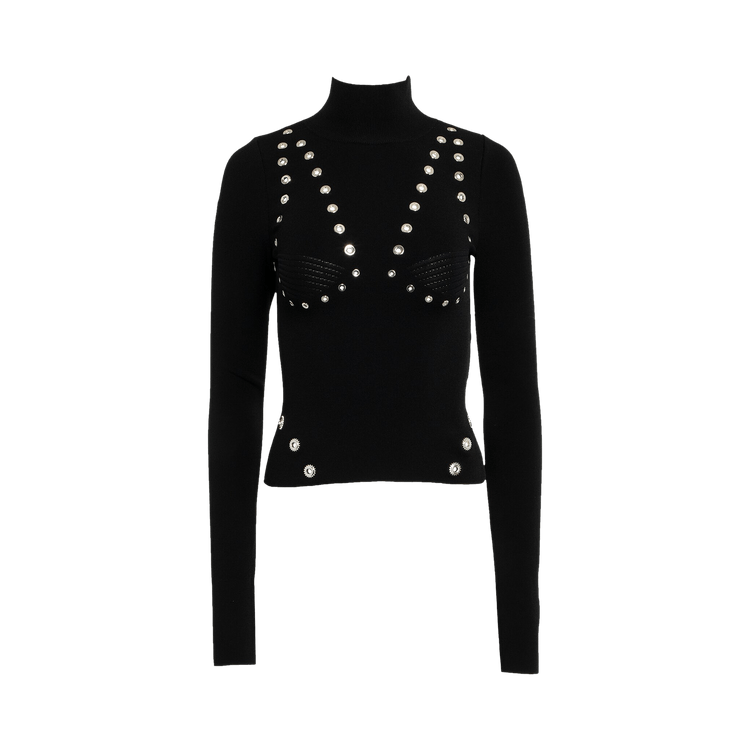Off-White Eyelets Embellished Knitted Top 'Black'