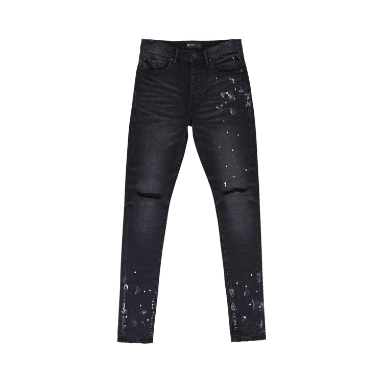 PURPLE BRAND Resin Knee Slit Skinny Jeans 'Black'