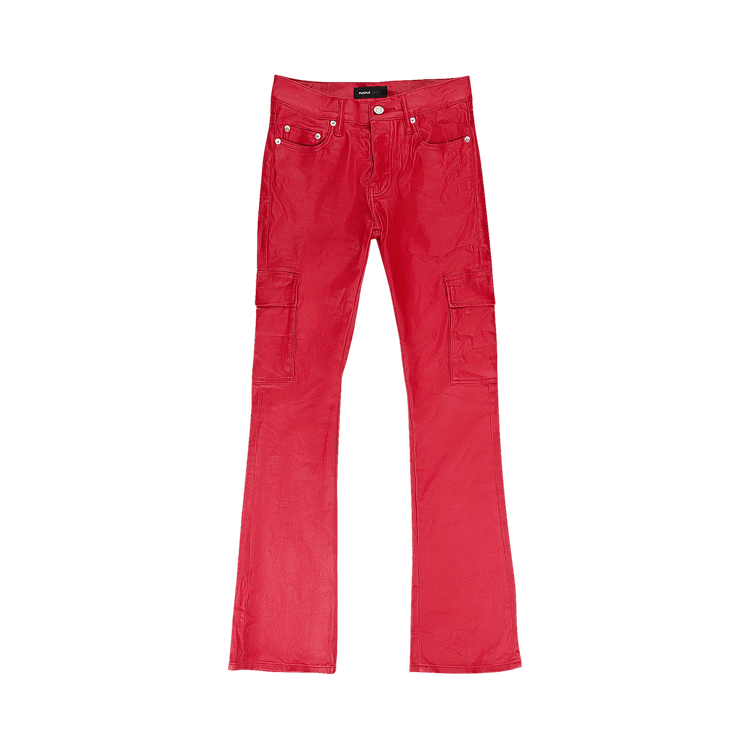 PURPLE BRAND Patent Film Cargo Flare Skinny Jeans 'Red'