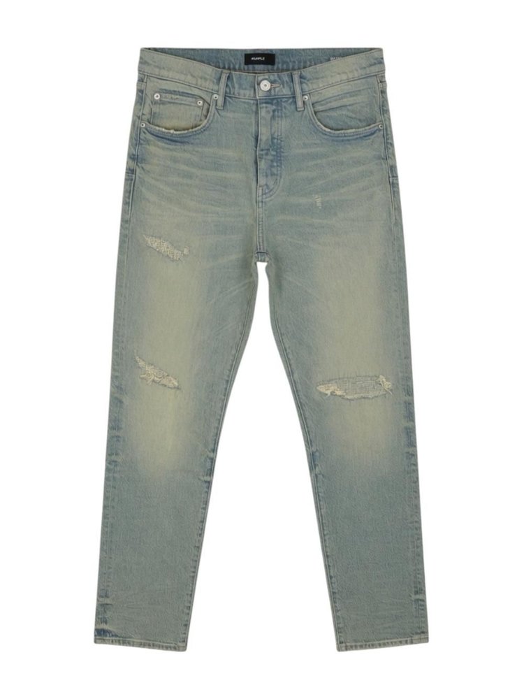 Purple Distressed Straight Leg Jeans