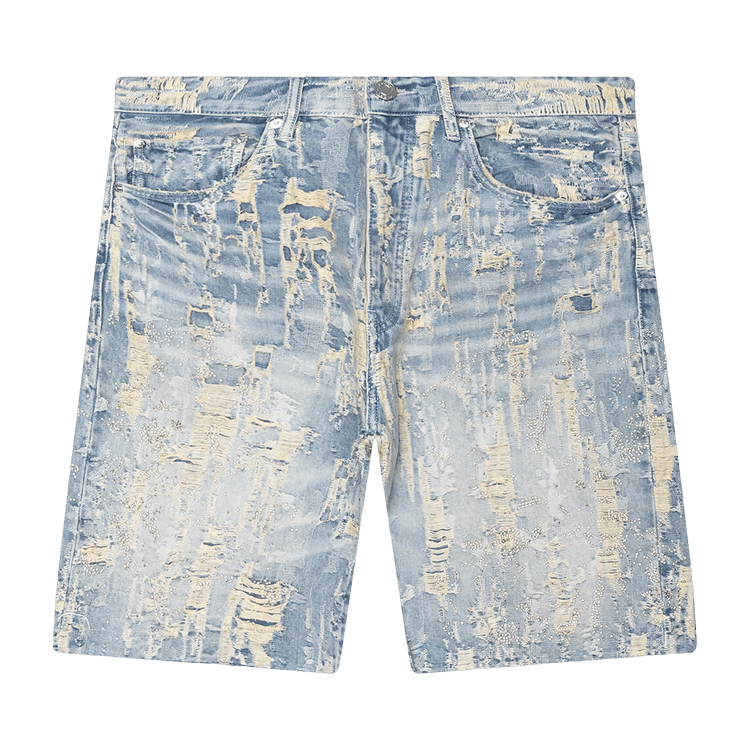 PURPLE BRAND Bead Splatter Destroy Shorts 'Light Indigo'