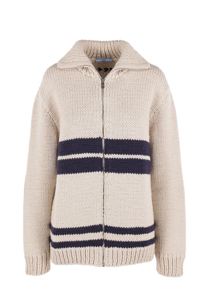 Prada Zip-Up Striped Knitted Cardigan