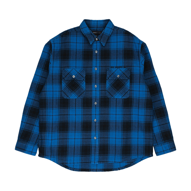 PURPLE BRAND Plaid Flannel Long-Sleeve Shirt 'Blue'