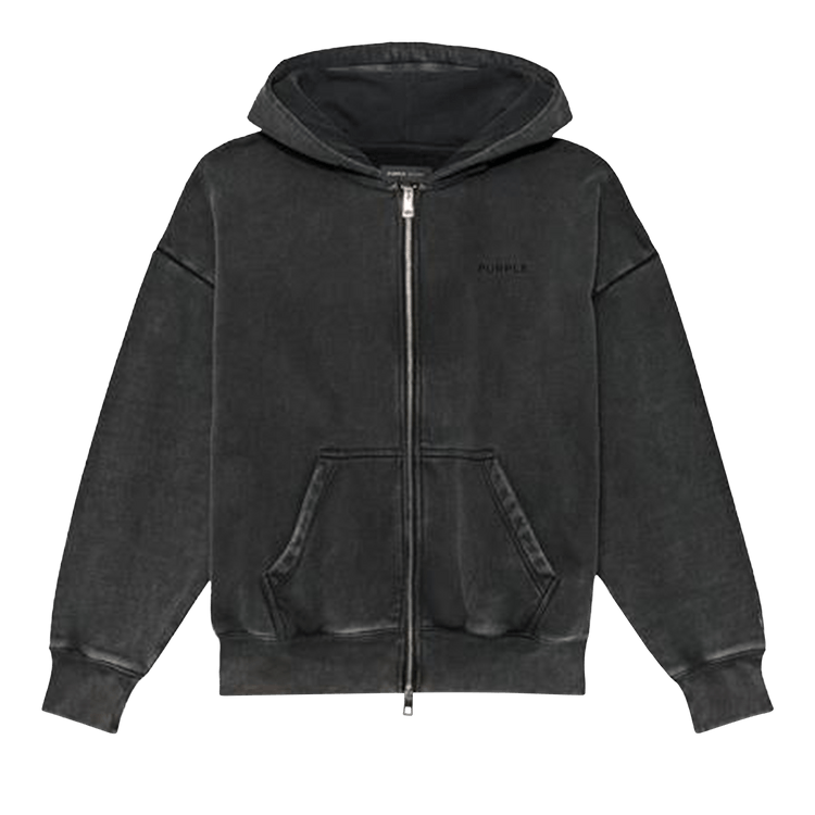 PURPLE BRAND Fleece Zip Front Hoodie 'Black'