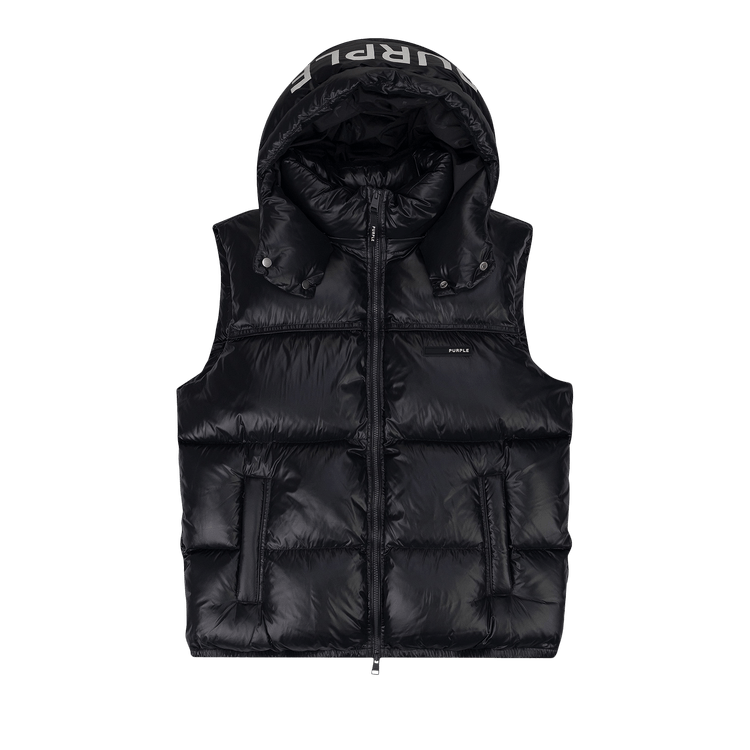 PURPLE BRAND Nylon Snap Off Hood Puffer Vest 'Jet Black'