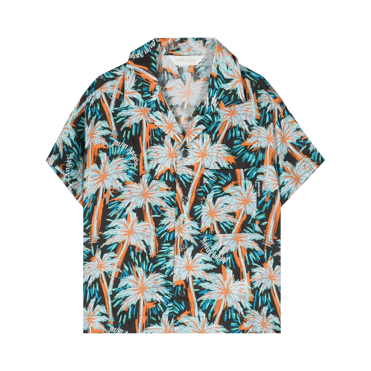 Palm Angels Kids All Over Print Palms Bowling Shirt 'Black/Green'