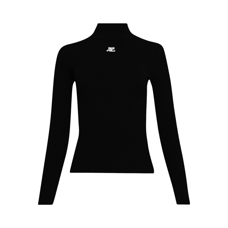 Courrèges Mockneck Rib Knit Sweater 'Black'