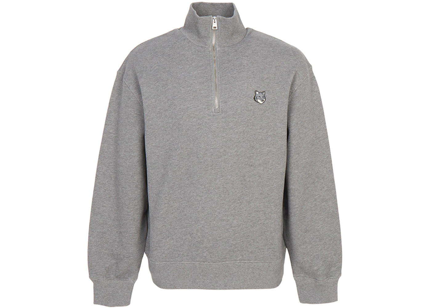 Maison Kitsune Fox Head Half Zip Up Sweatshirt Gray