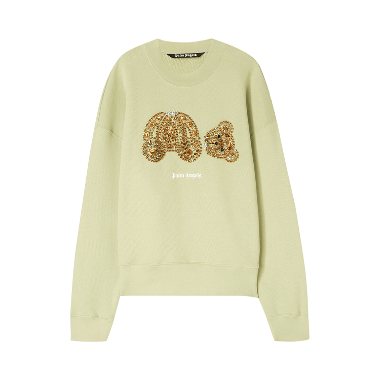 Palm Angels Rhinestone Bear Crewneck 'Mint/Gold'