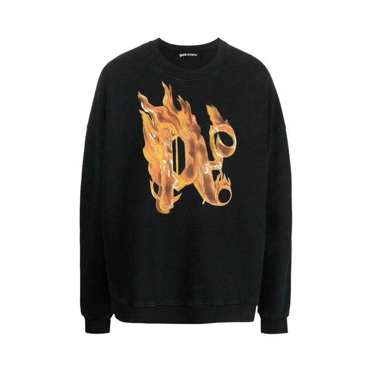 Palm Angels Burning Monogram Crewneck 'Black/Gold'