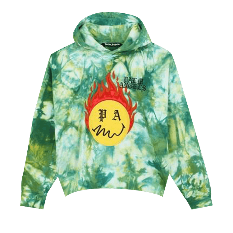 Palm Angels Tie Dye Burning Head Hoodie 'Green/Yellow'