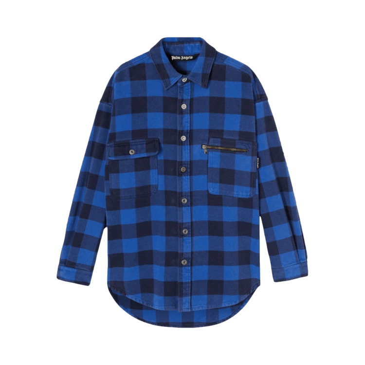 Palm Angels Curved Logo Overshirt 'Blue/White'