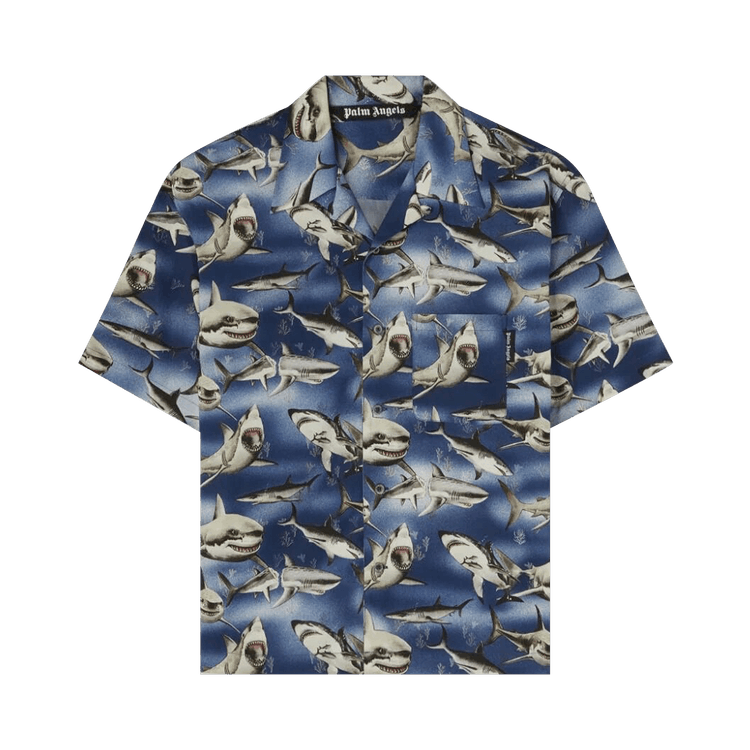 Palm Angels Sharks Bowling Shirt 'Blue'
