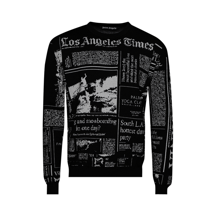 Palm Angels x LA Times Crewneck Knitted Jumper 'Black/Light Grey'