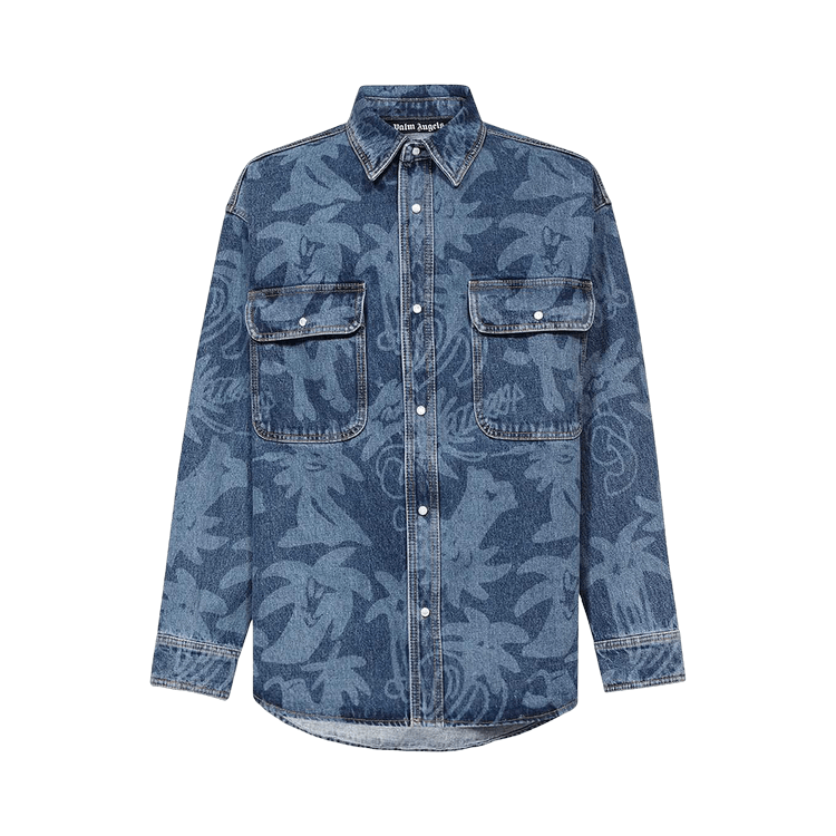 Palm Angels Palmity Laser Print Denim Shirt 'Light Blue'