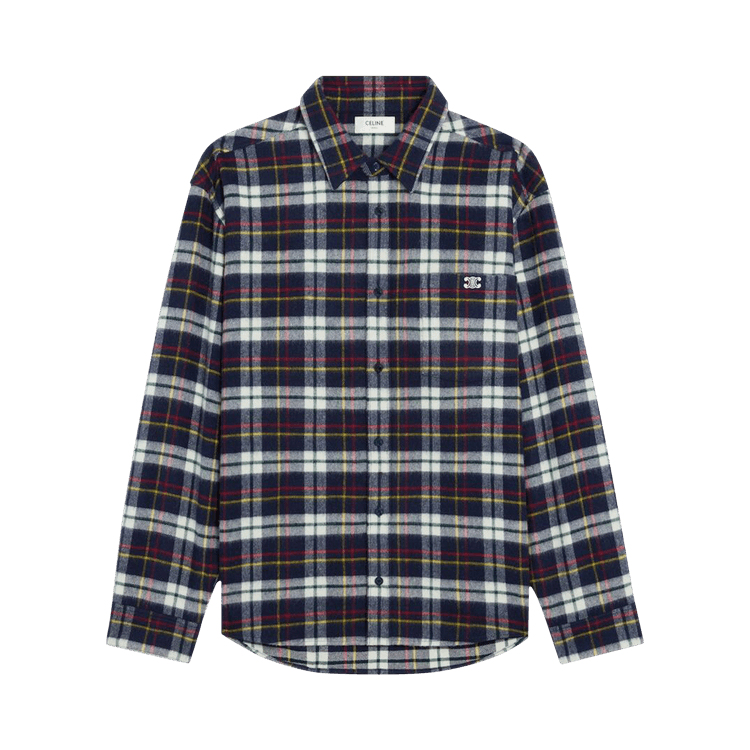 CELINE Relaxed Shirt In Brushed Checked Wool 'Bleu/Blanc/Rouge'