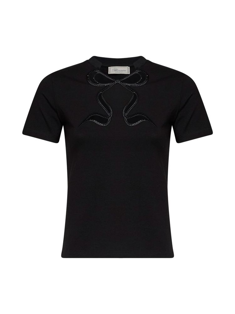 Blumarine Rhinestone Bow Cut-Out T-Shirt